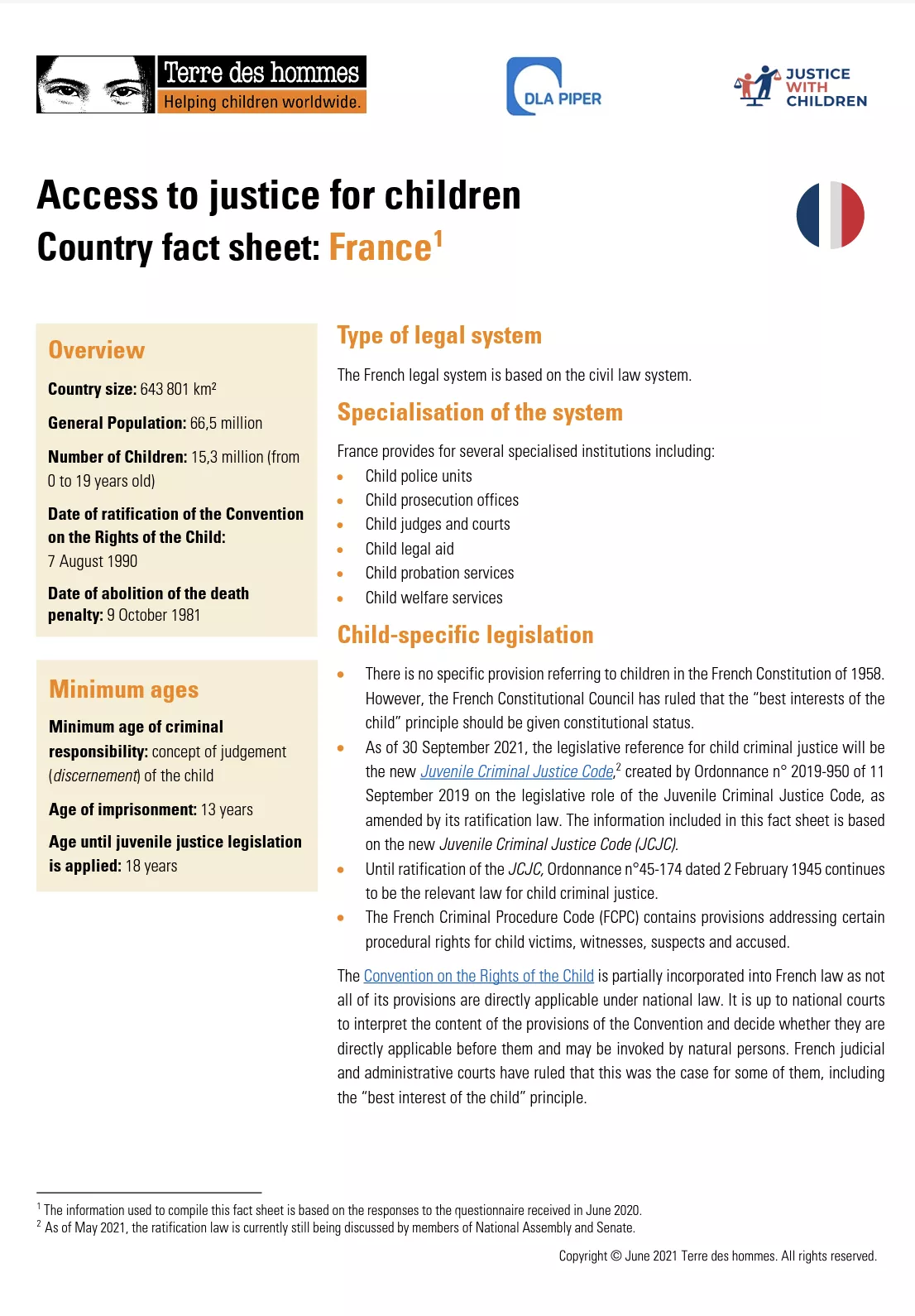 Access to Justice for Children Country Factsheet: France